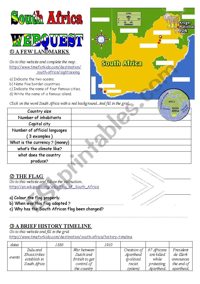 South Africa Webquest worksheet