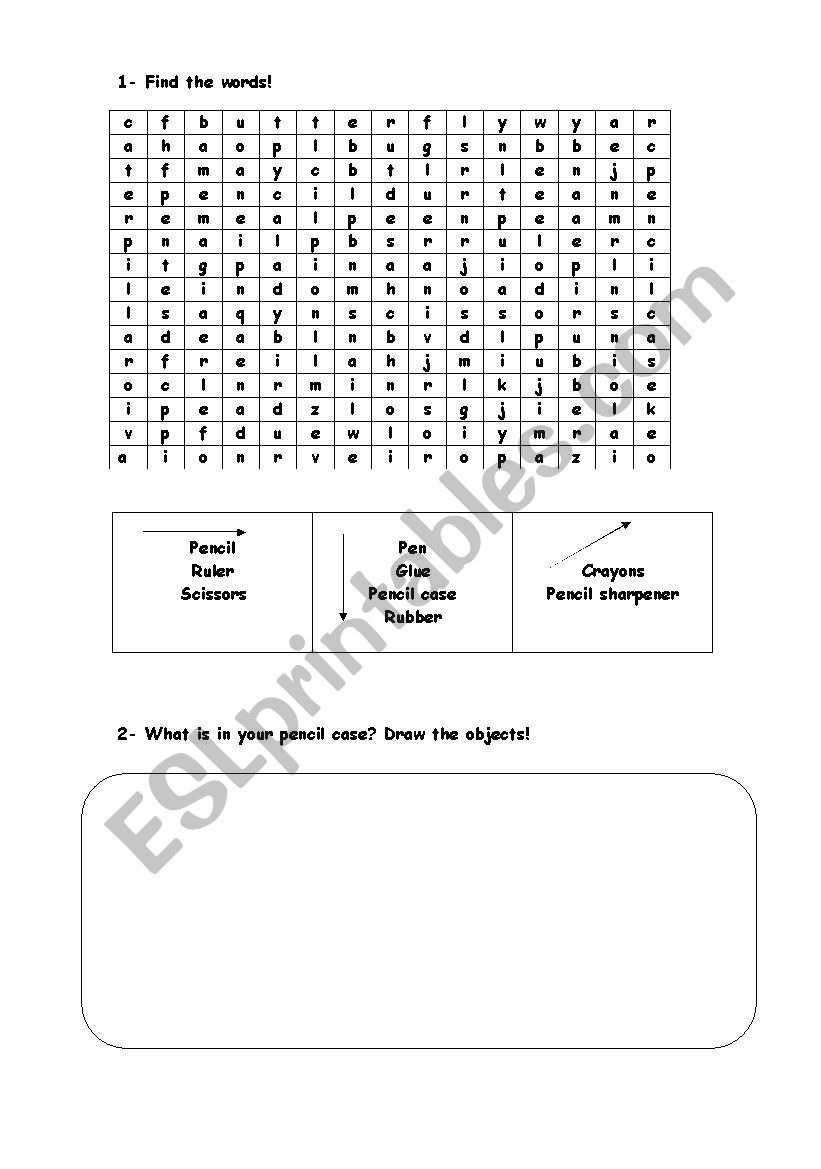 school objects worksheet