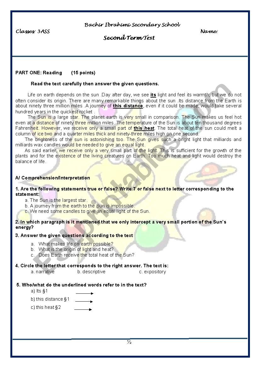 Life on earth  worksheet