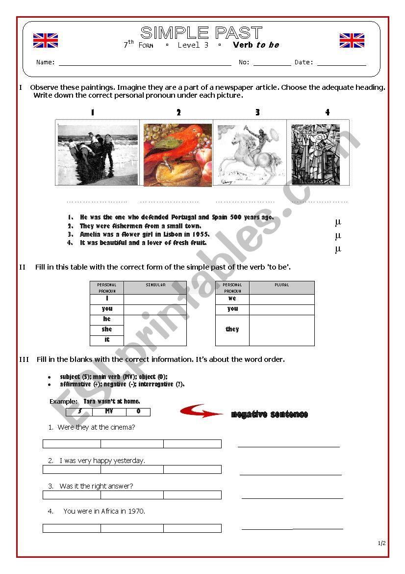 Simple Past (verb to be) worksheet