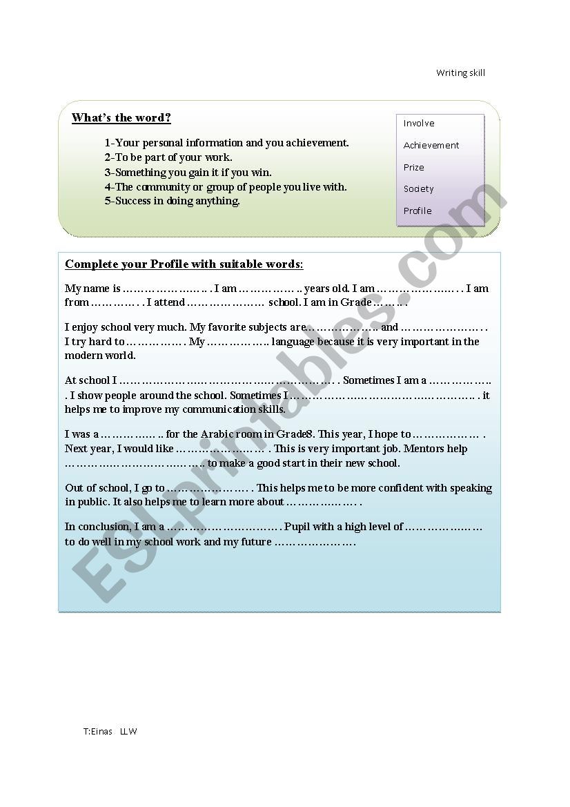 write a profile worksheet