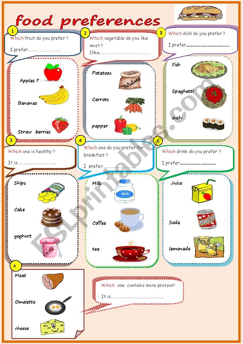 food preferences worksheet