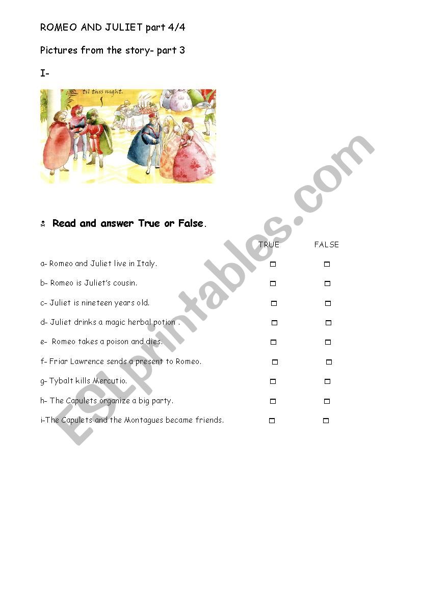 Romeo and Juliet part 4/4 worksheet