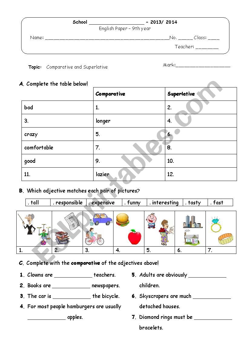 Comparative and Superlative Paper