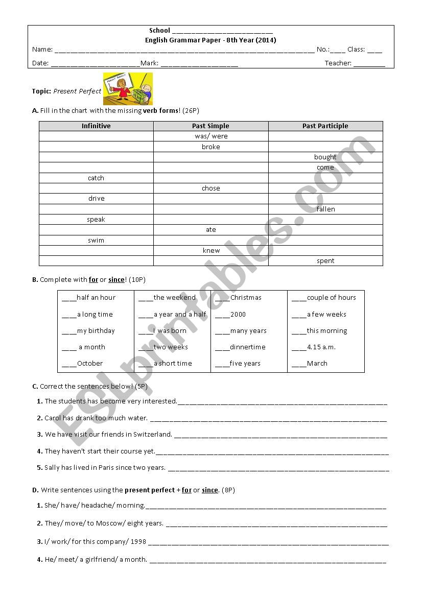 Present Perfect Paper worksheet