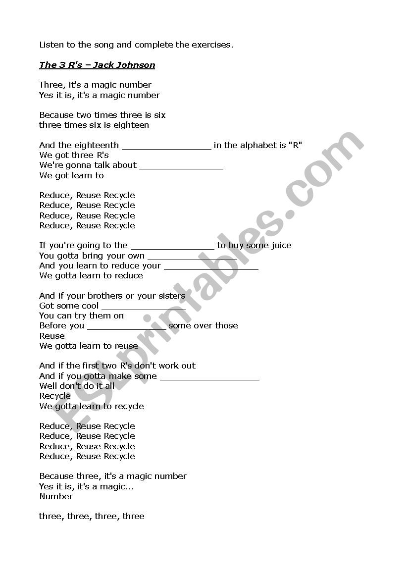 3Rs worksheet
