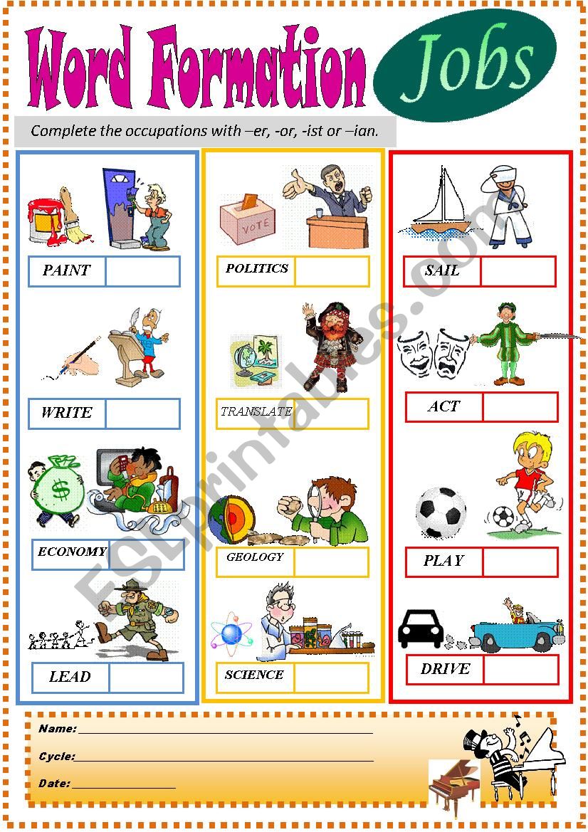 Occupations - Word formation worksheet