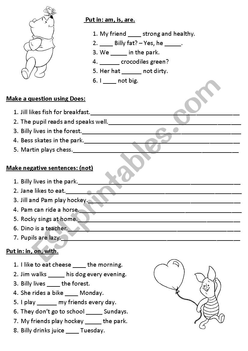 Put in missing words worksheet