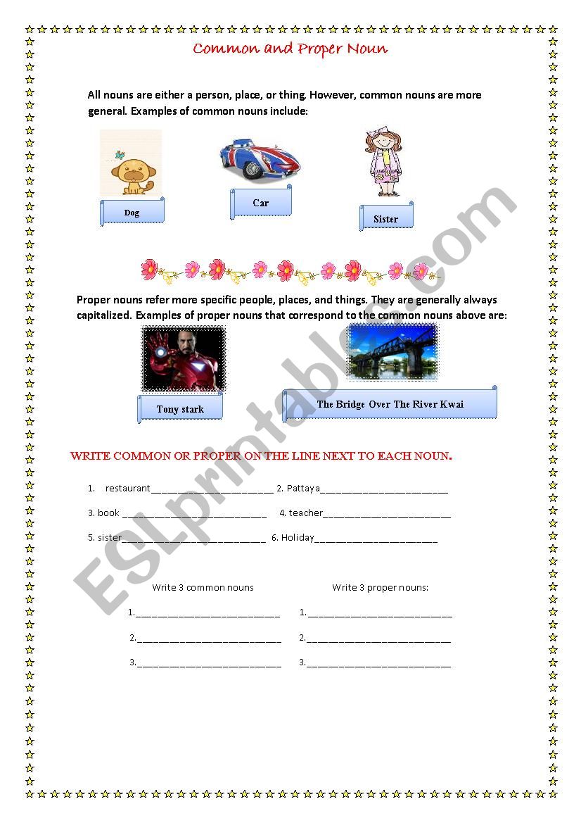 common noun & proper noun worksheet