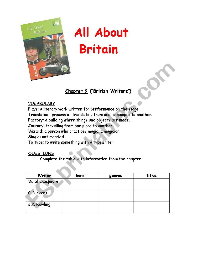 All About Britain activities - Chapter 9