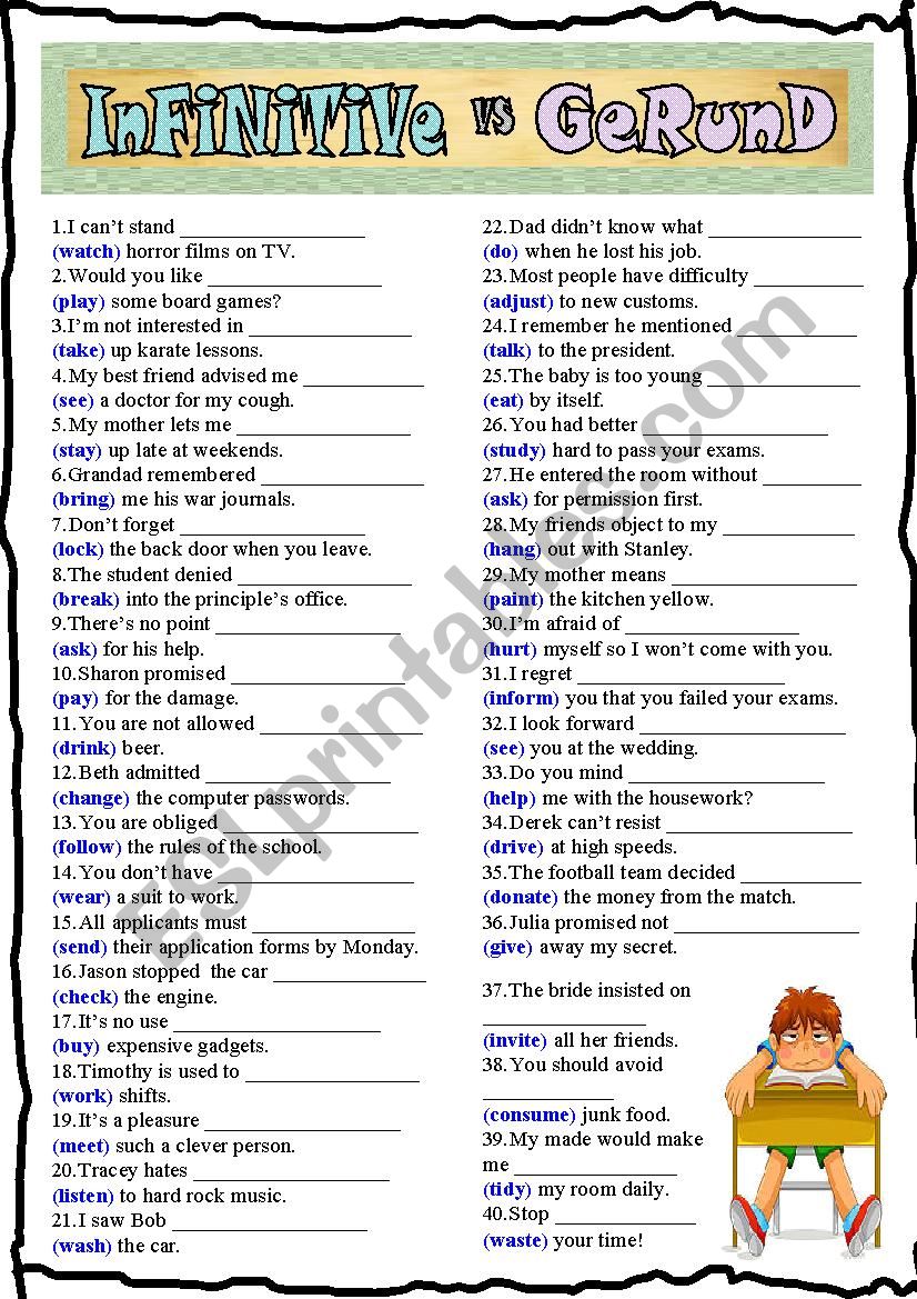 Infinitive vs Gerund worksheet