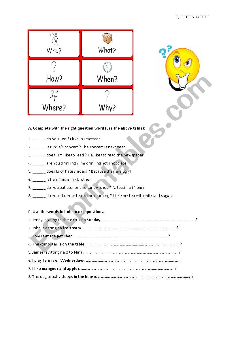 Question words  worksheet