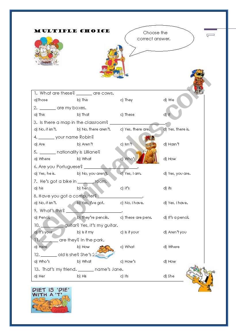 Multiple choice exercises worksheet