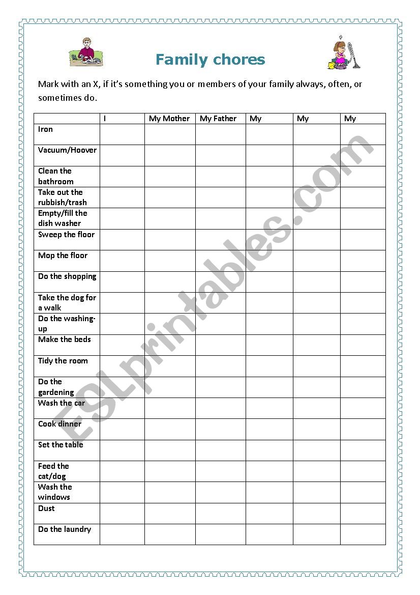 Family chores worksheet