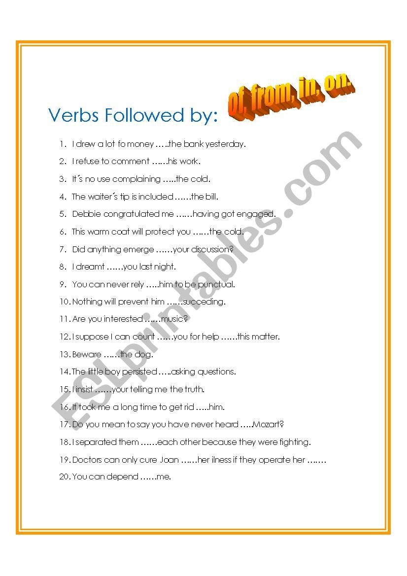Verbs followed by of, from, in,on.2