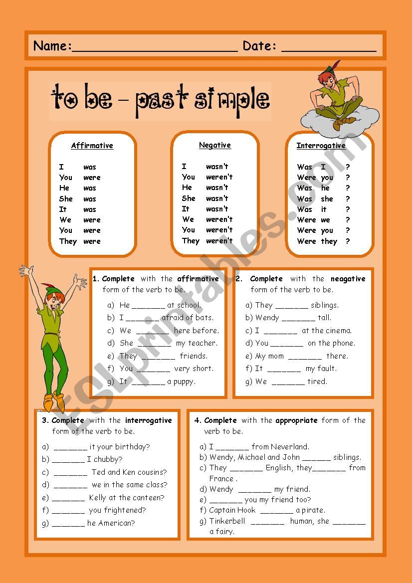 Verb to be - Past Simple worksheet