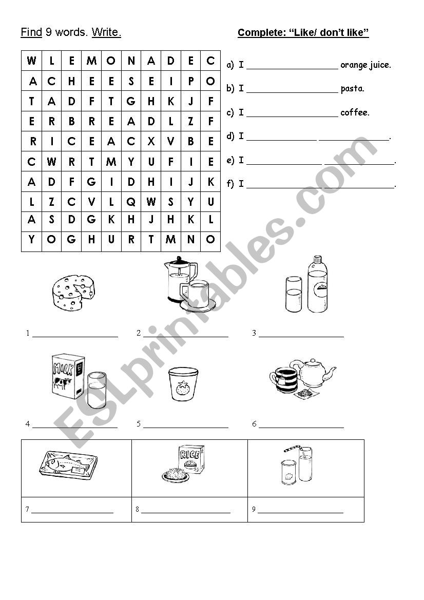 Preference- Food worksheet