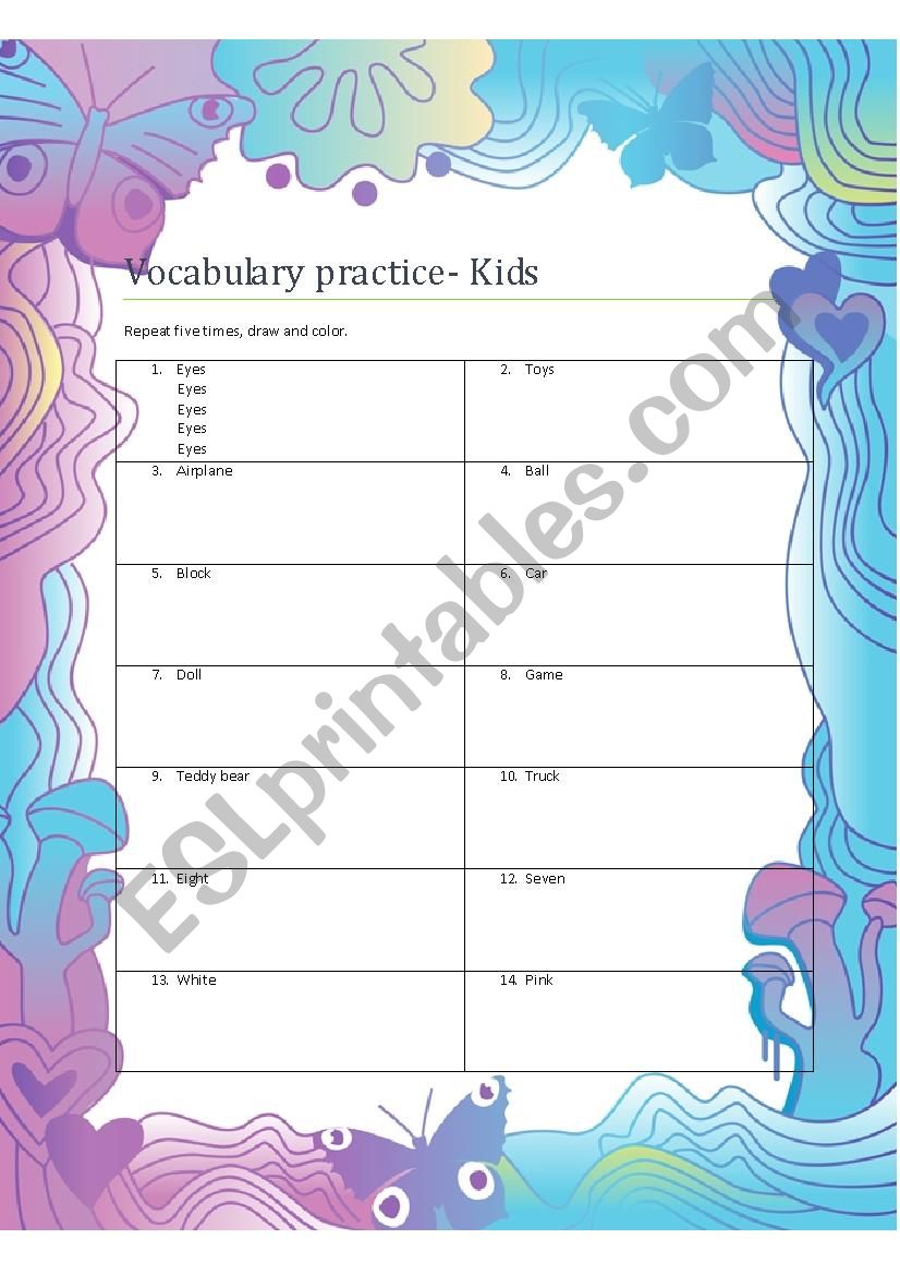 Vocabulary practice for kids worksheet
