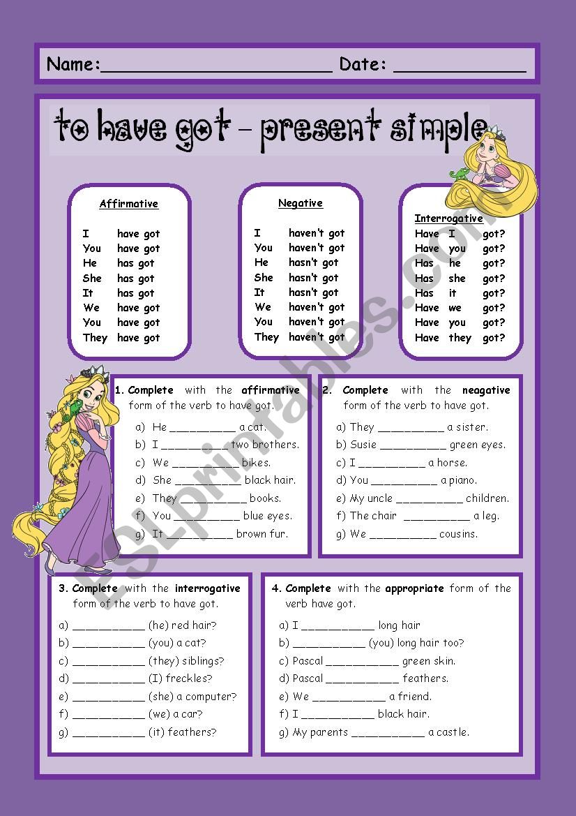 to have got - Present Simple worksheet