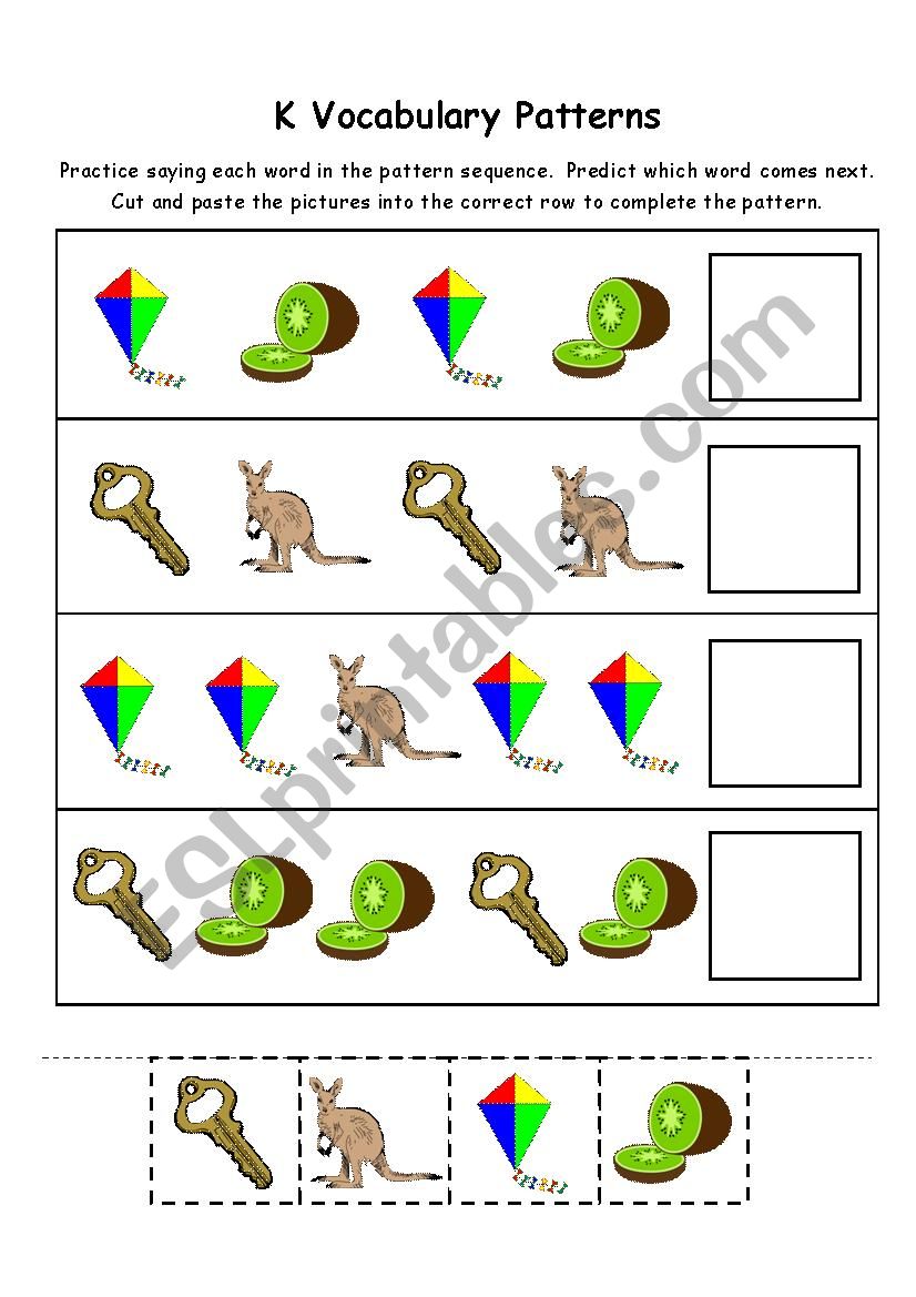 Letter K Vocabulary Patterns worksheet