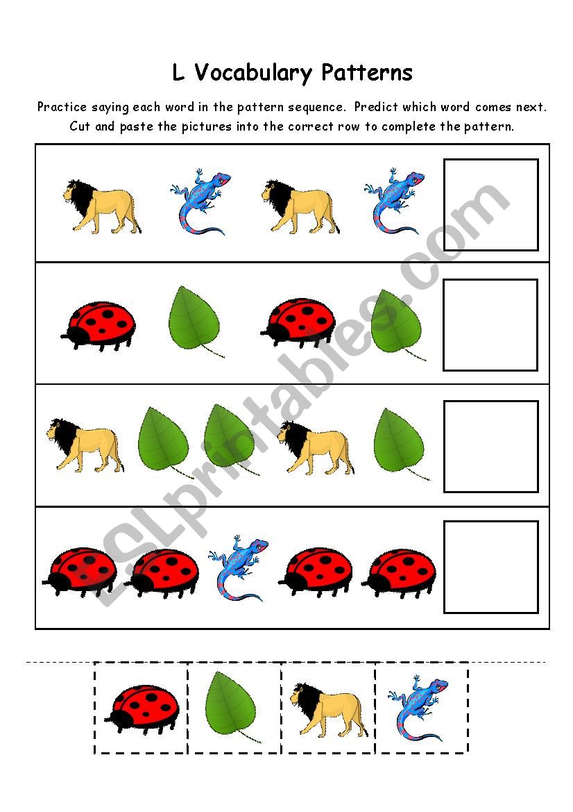 Letter L Vocabulary Patterns worksheet