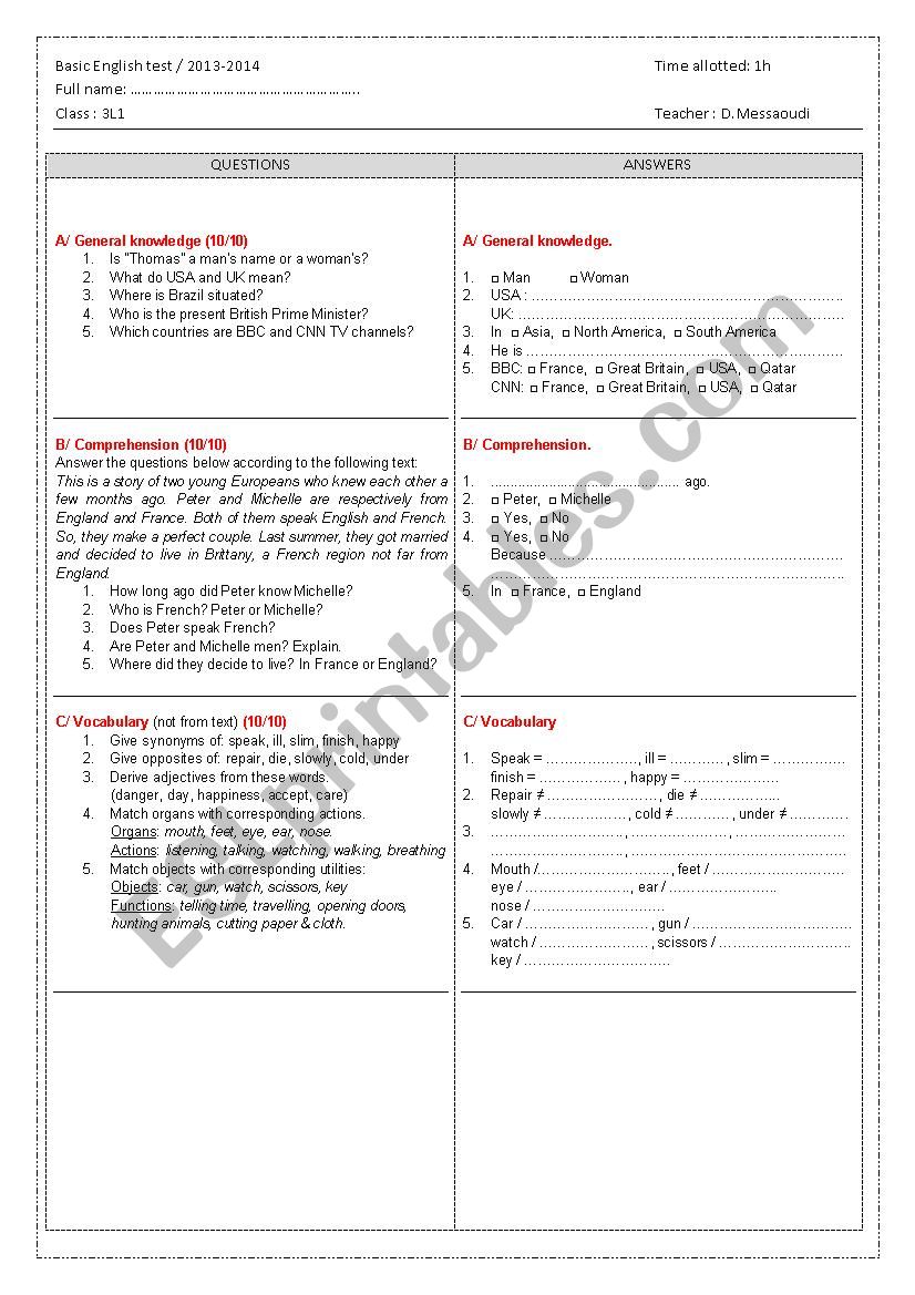 A survey about the proficiency level of an Algerian class in the secondary school