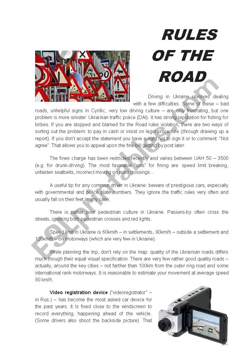 Rules of the road ESL worksheet by