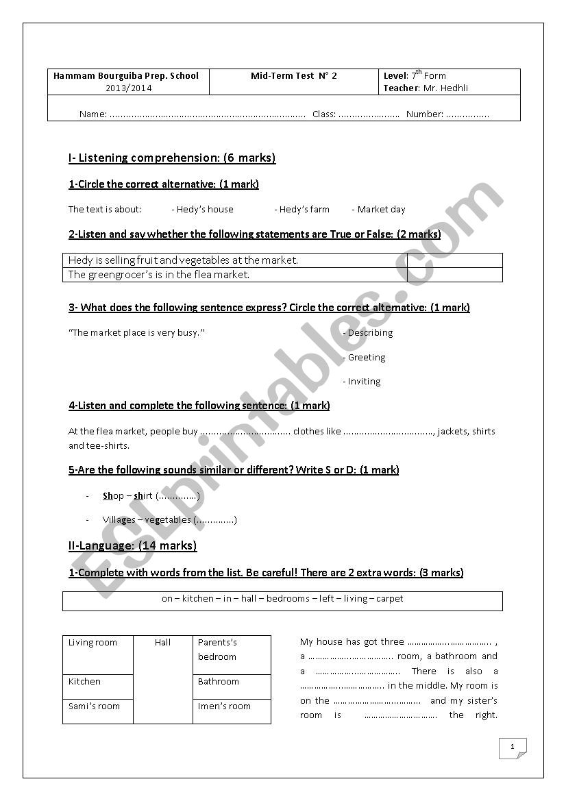 Mid-term Test N 2 7th Form (Version 2)