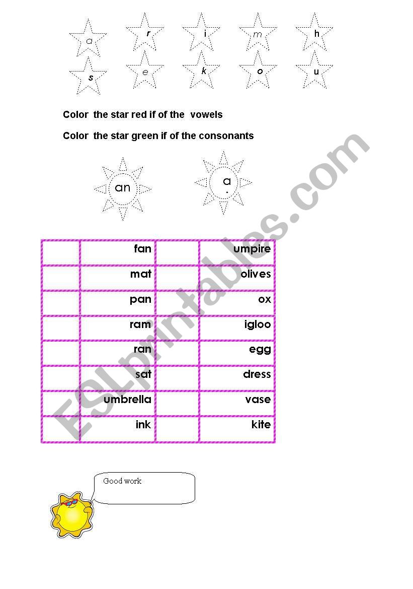 How many vowels do you see on this page? (5) How many consonants do you see on this page? 