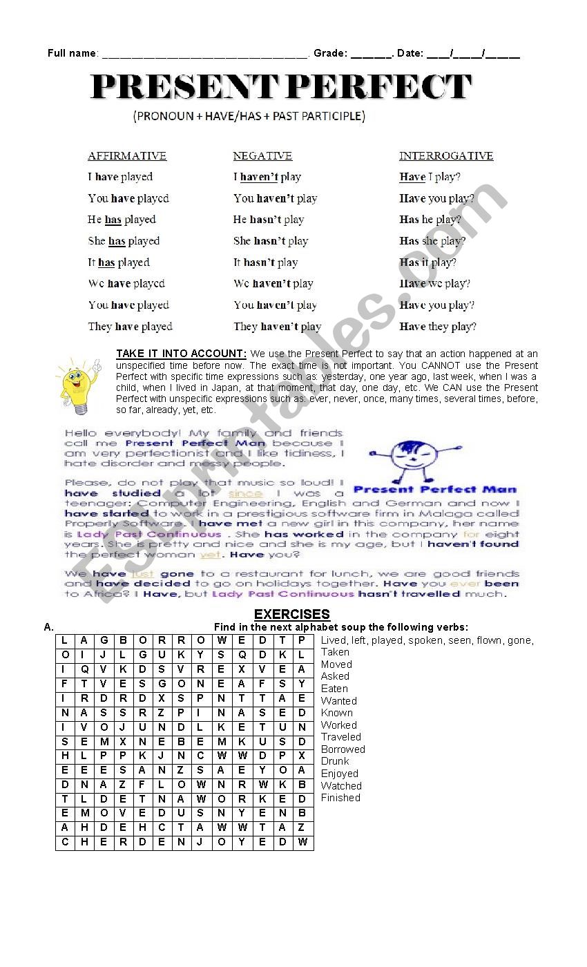 Present perfect worksheet