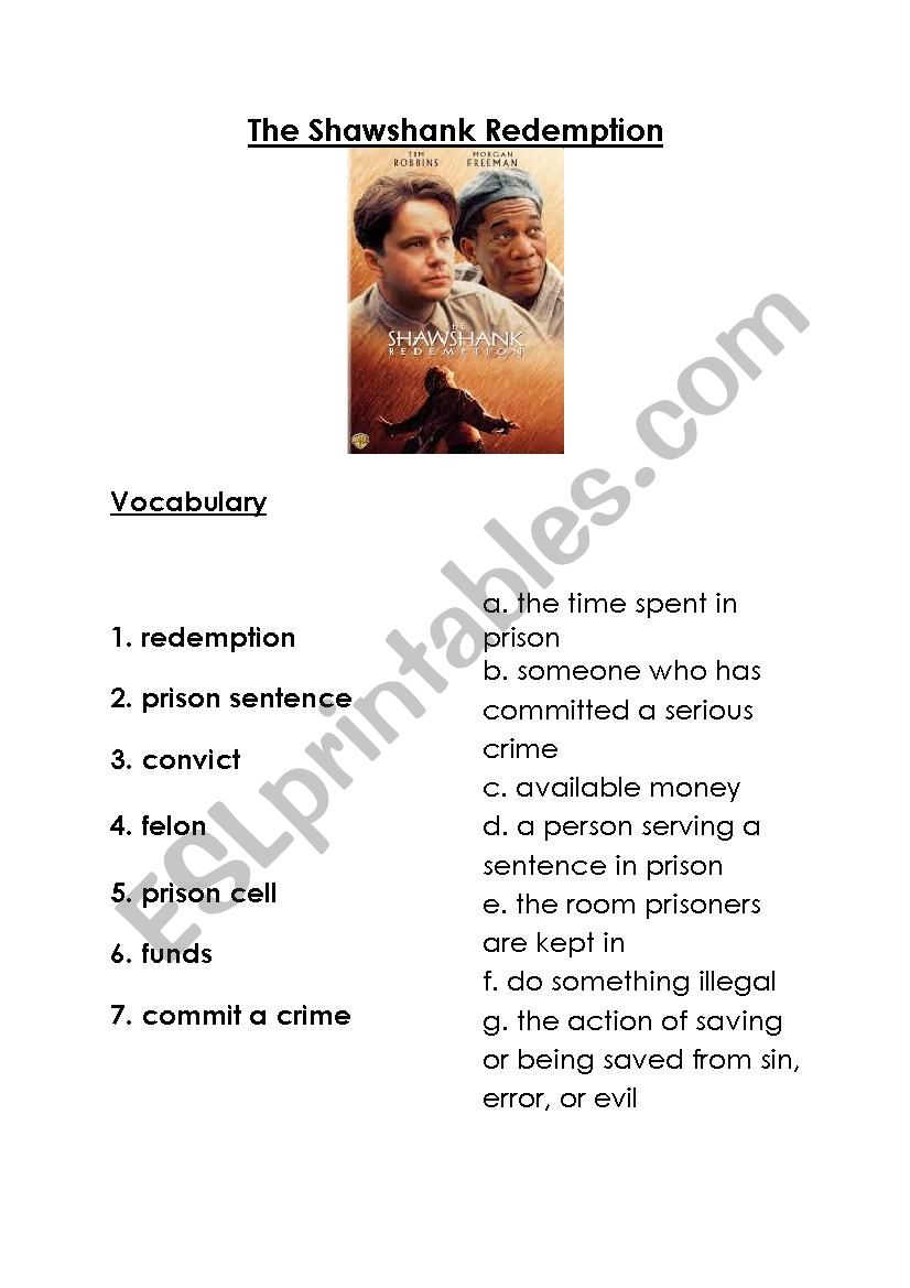 The Shawshank Redemption worksheet