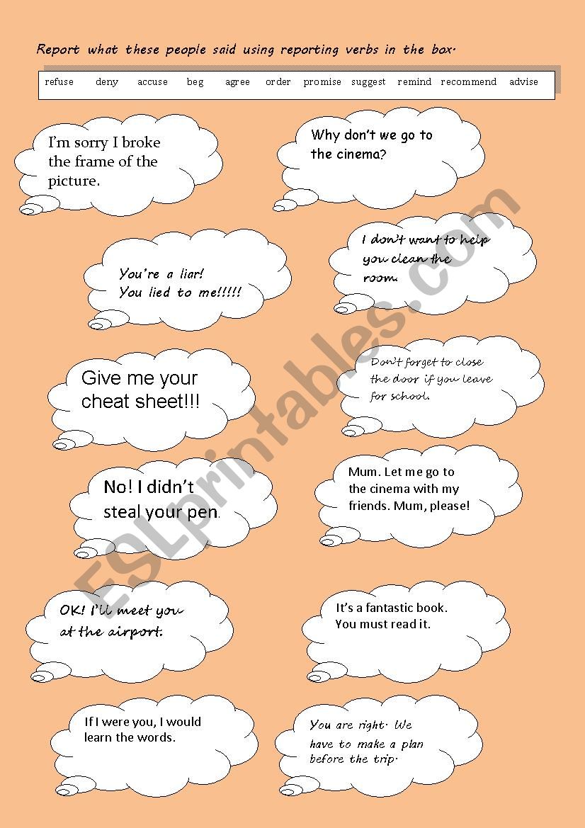 Reporting verbs worksheet