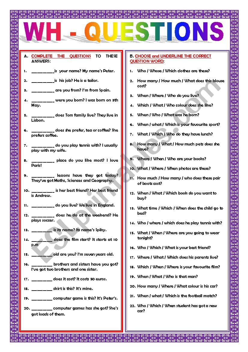WH - QUESTIONS  worksheet