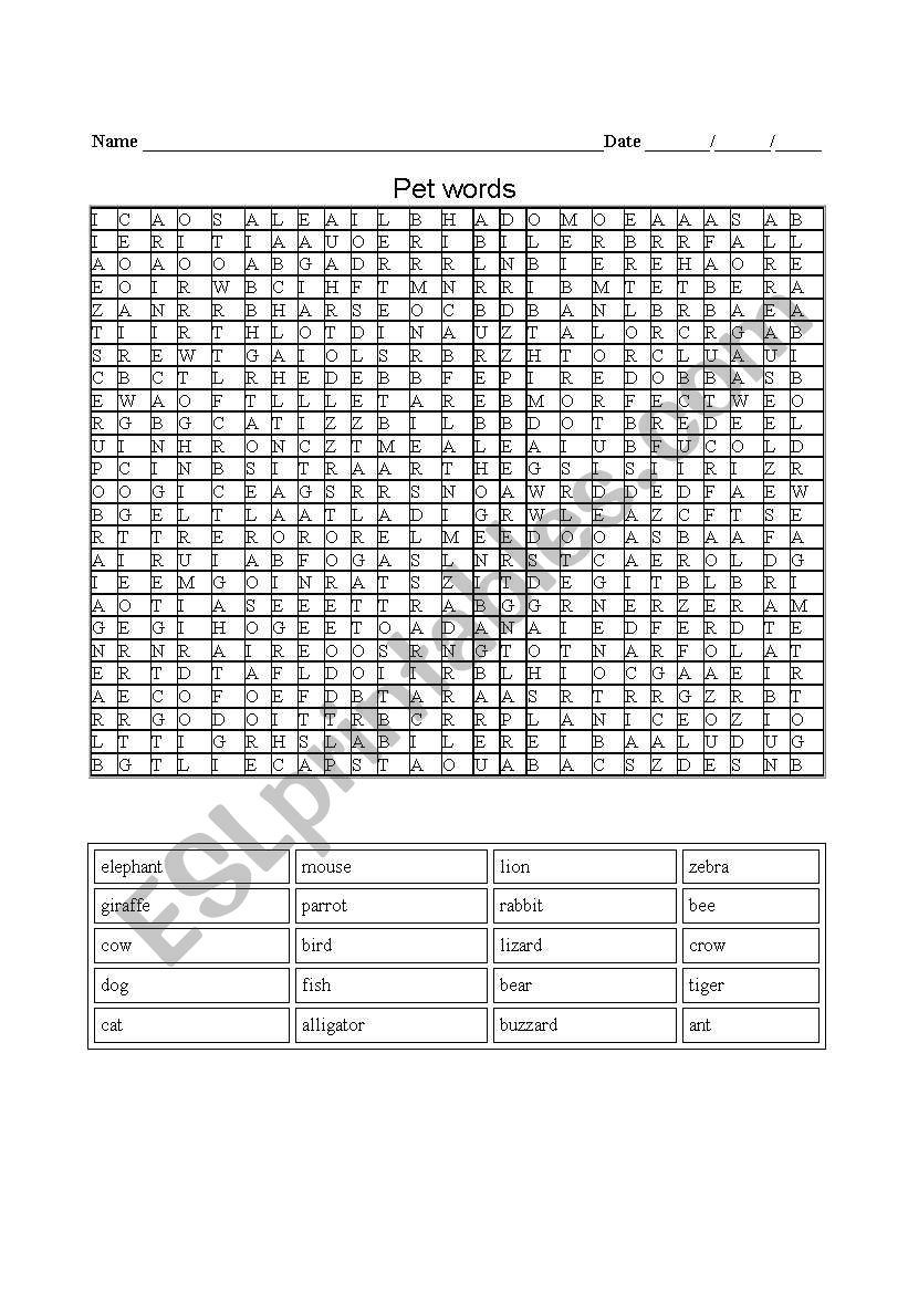 Pet words  worksheet