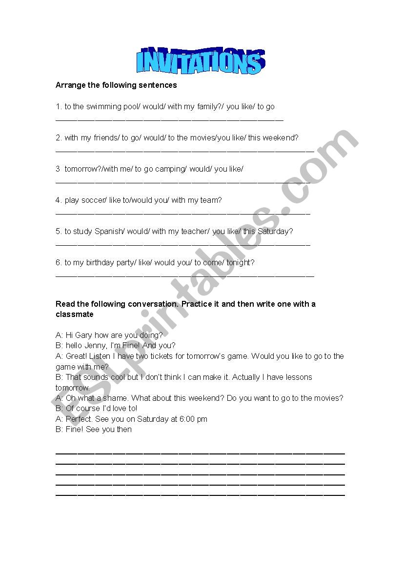 invitations worksheet