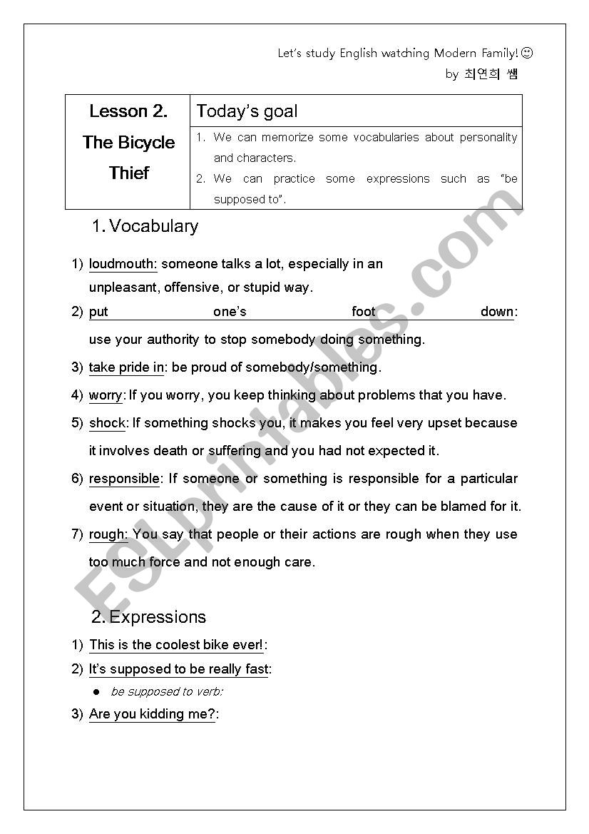 Modern Family worksheet (1X2) 