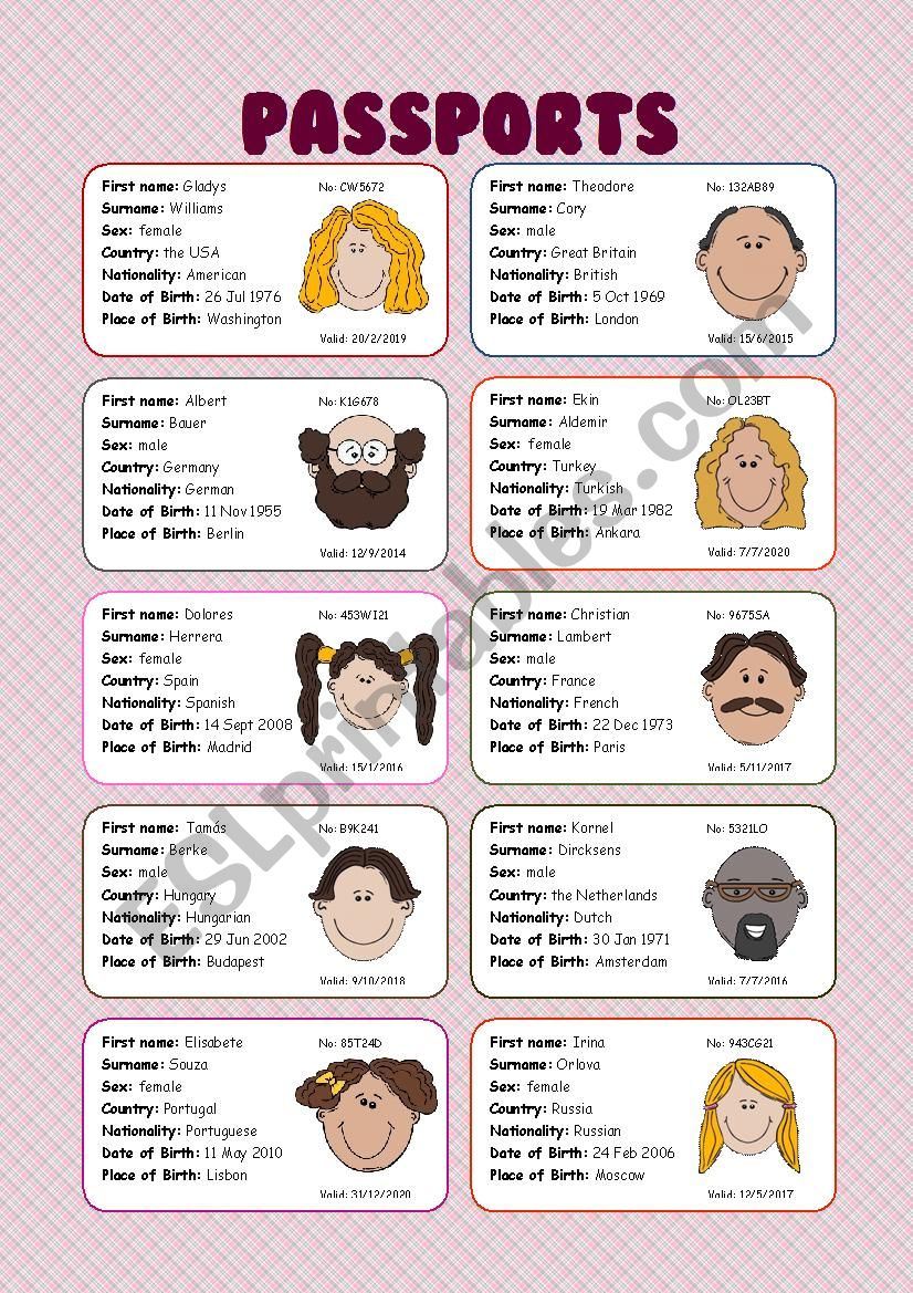 Passports (speaking cards) worksheet