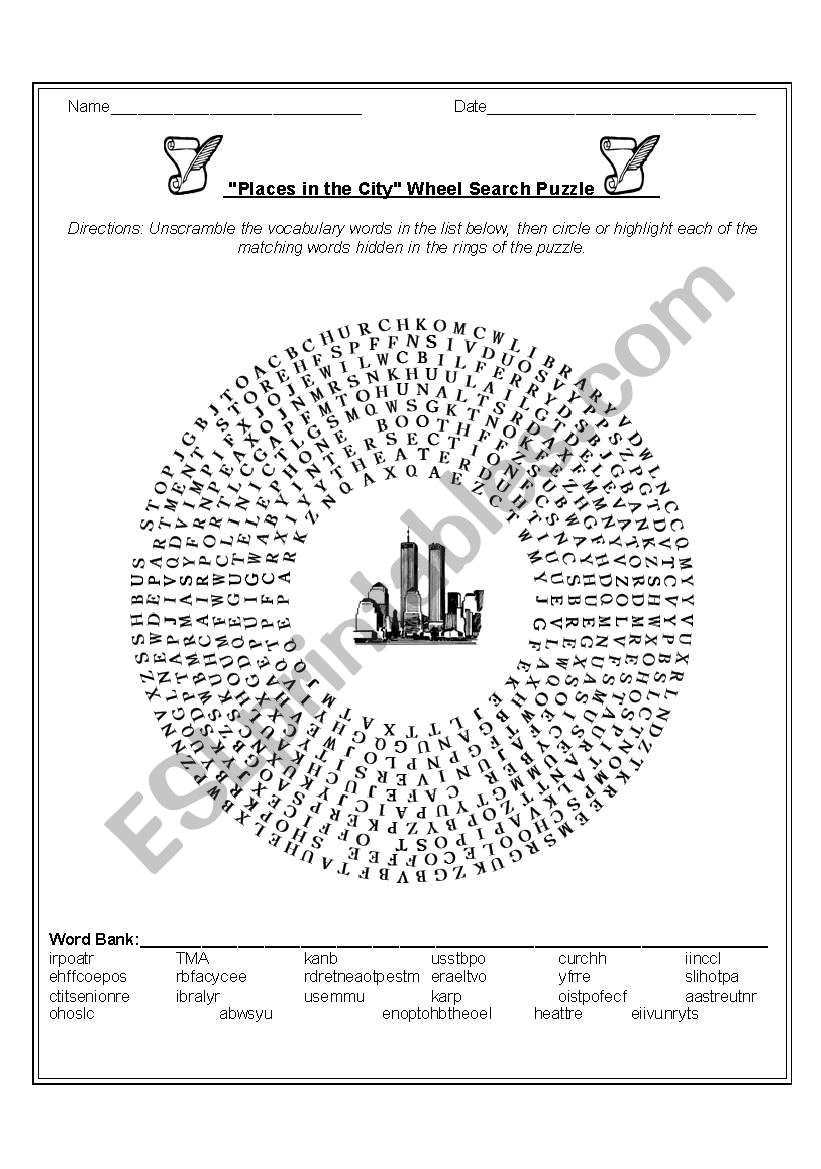 City word search worksheet