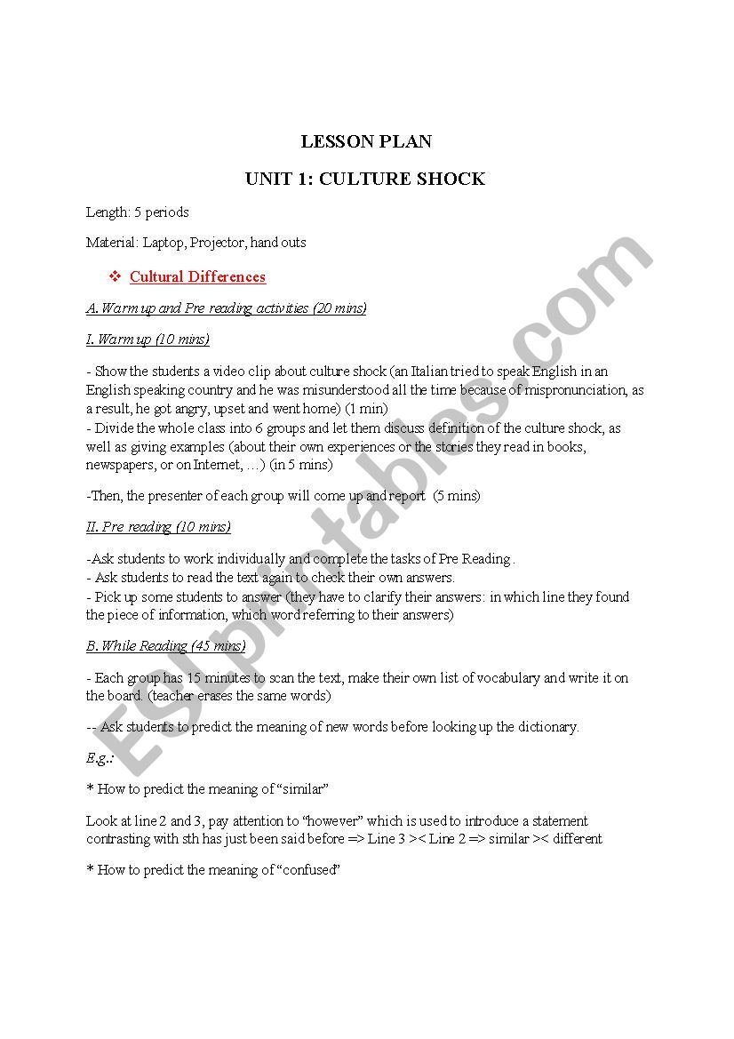 Unit  1: Culture Shock - Effectve Reading (Pre-Intermediate) - Jackie McAvoy