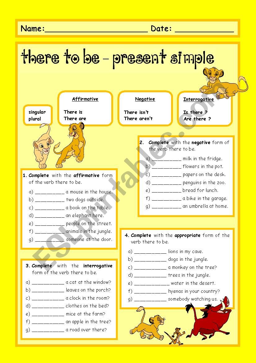 There to be - present simple worksheet
