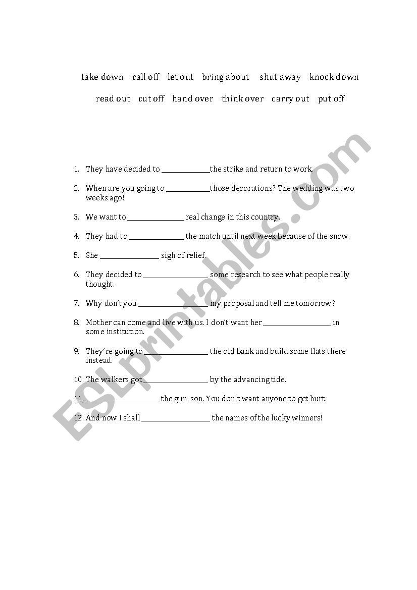 Phrasal Verbs worksheet