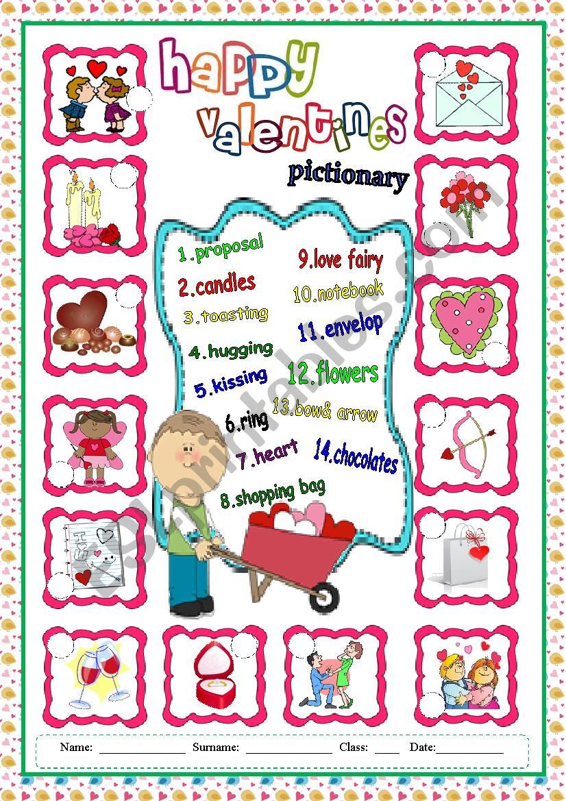Valentines pictionary worksheet