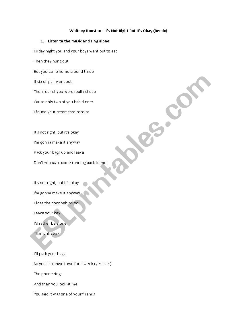 Whitney Houston - ItÂ´s Not Right But ItÂ´s Okay