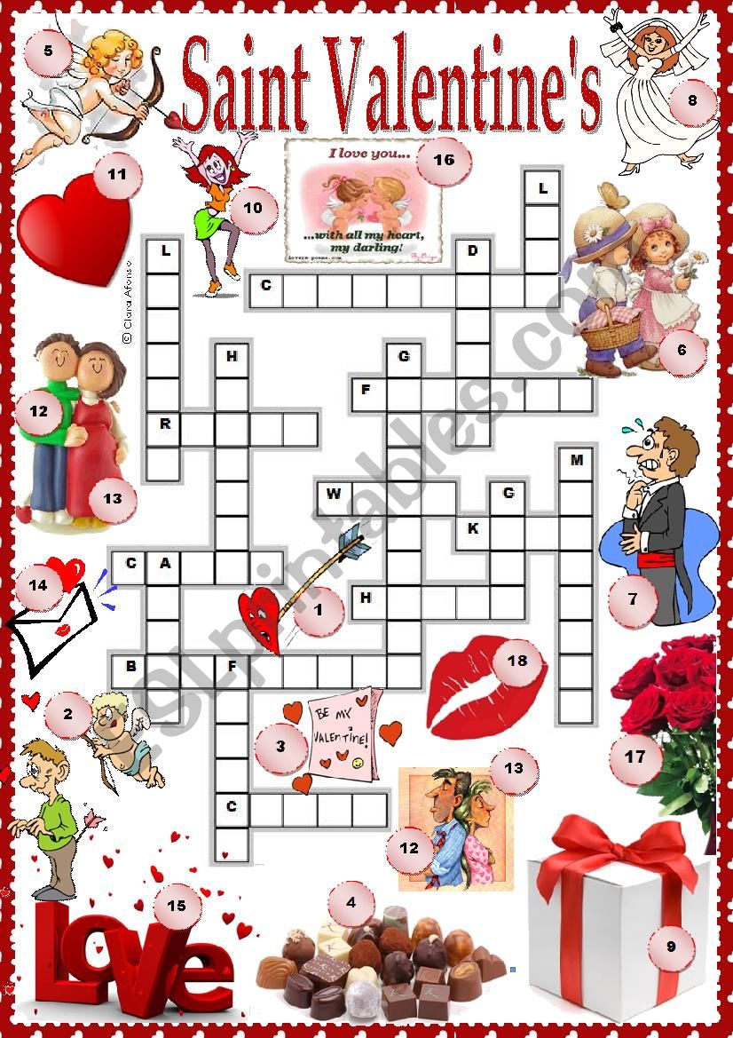 St. Valentines crossword worksheet