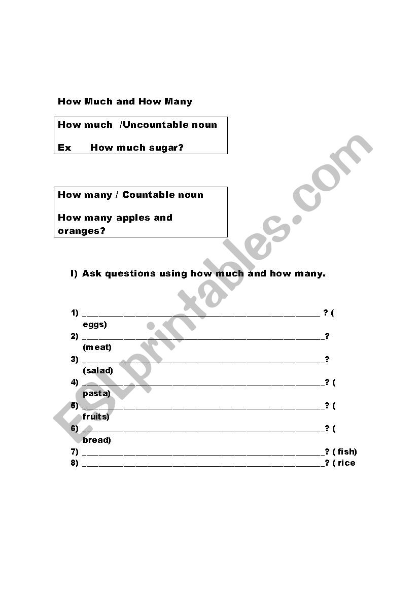 How much and how many worksheet