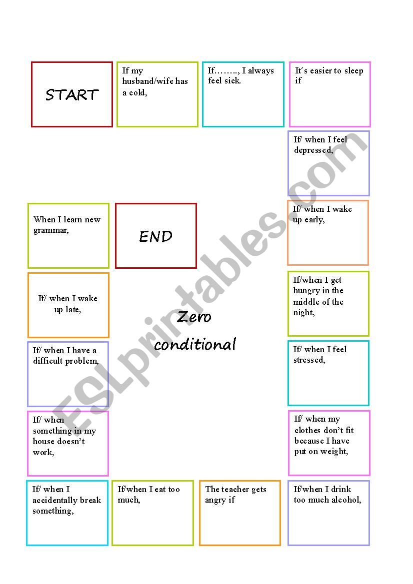 Zero conditional boardgame worksheet