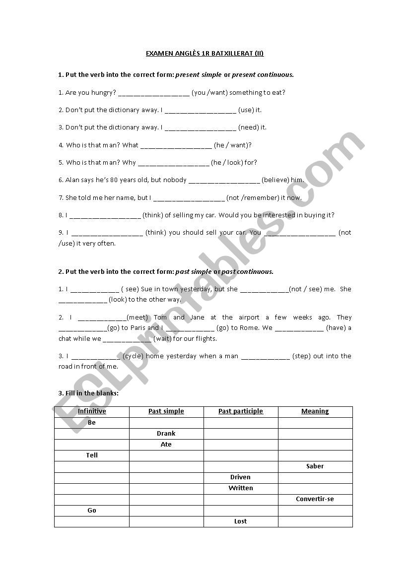 EXAM worksheet