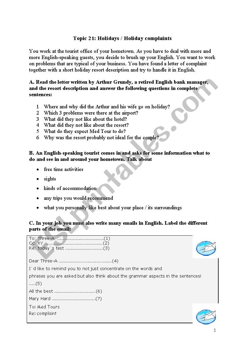 holidays - holiday complaints worksheet