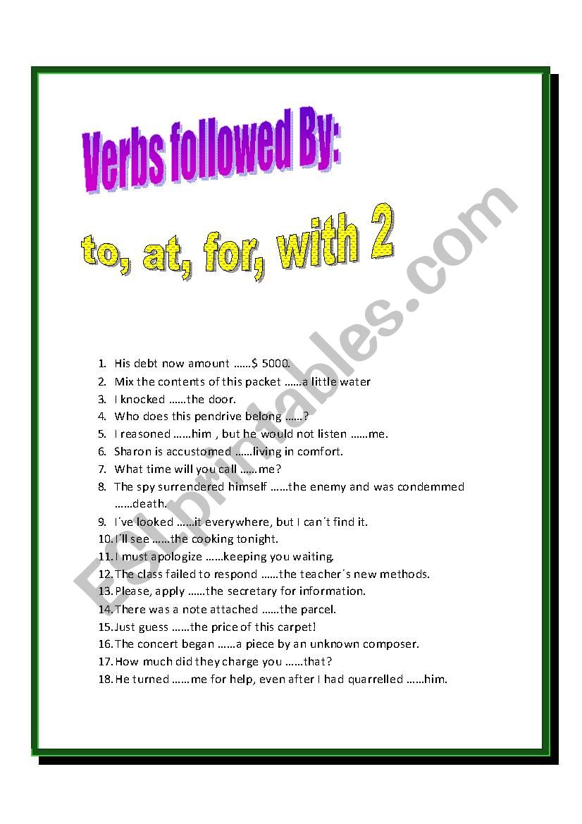 Verbs followed by to, at, for, with 2