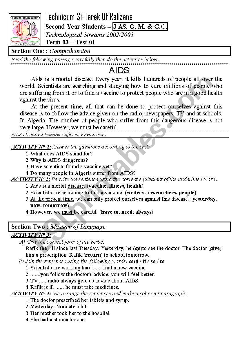 AIDS (Author-Bouabdellah) worksheet